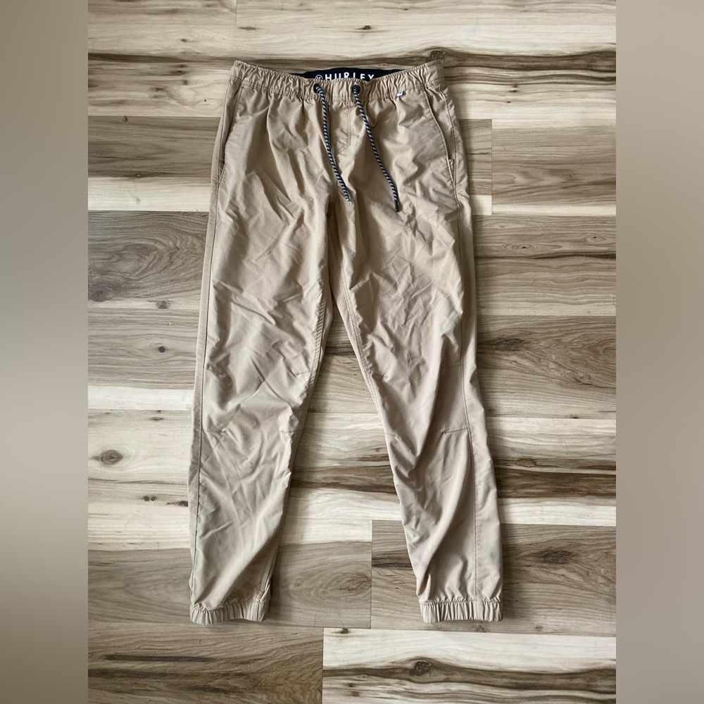 Hurley Light Beige Elastic Waist Joggers with Tapered Ankles